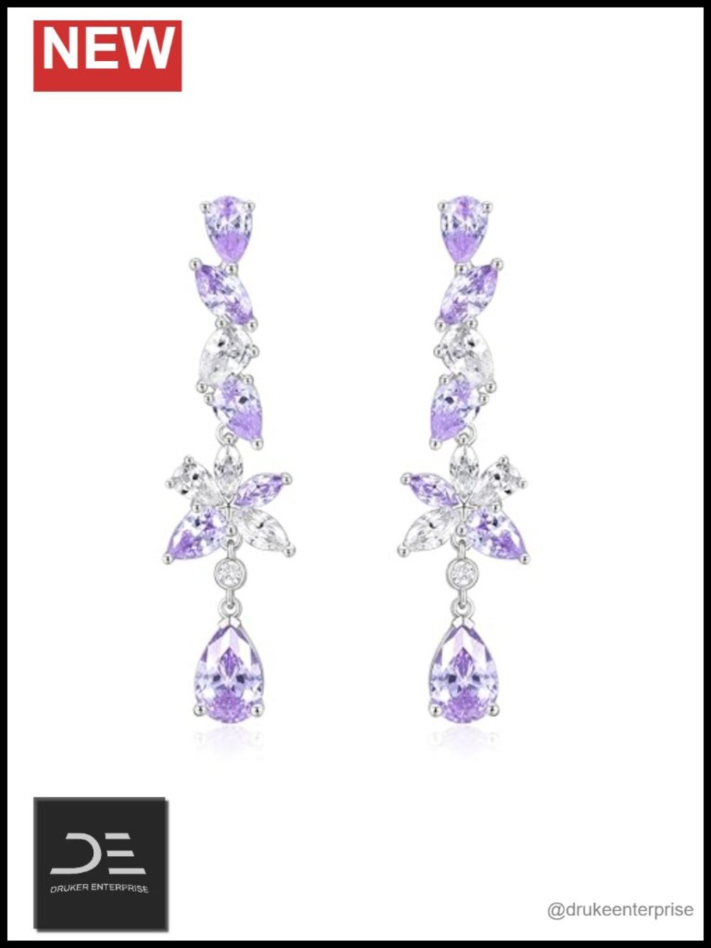Sterling Silver Gold Plated Wisteria Flower Dangle Earrings Jewelry Set